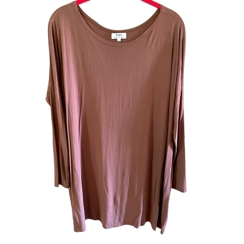 𝅺PIKO 1988 BROWN LADIES OVERSIZED TUNIC FITTED SLEEVES LONGER LENGTH SIZE SMALL